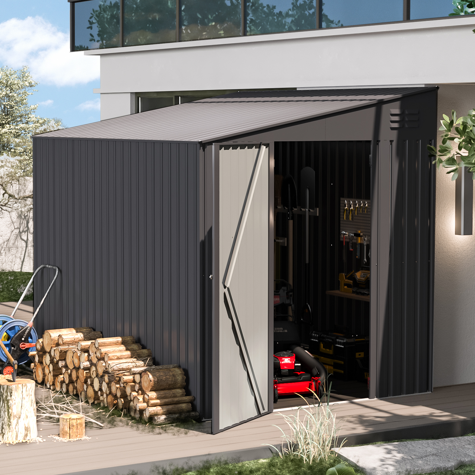 AECOJOY Lean to Storage Shed 6' x 8' Small Metal Side Door Shed