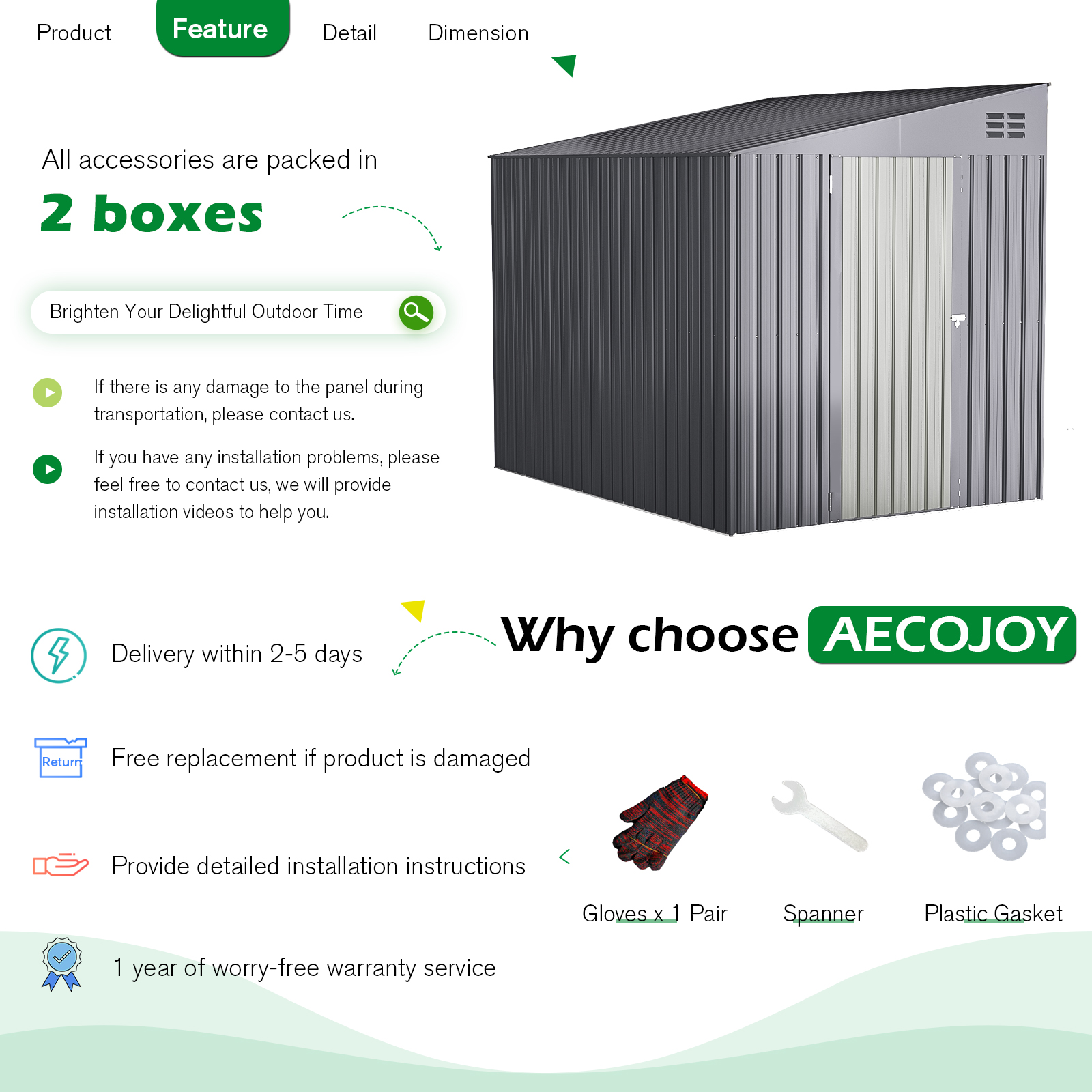 AECOJOY 8' x 6' Outdoor Storage Shed Metal Tool Shed with Door