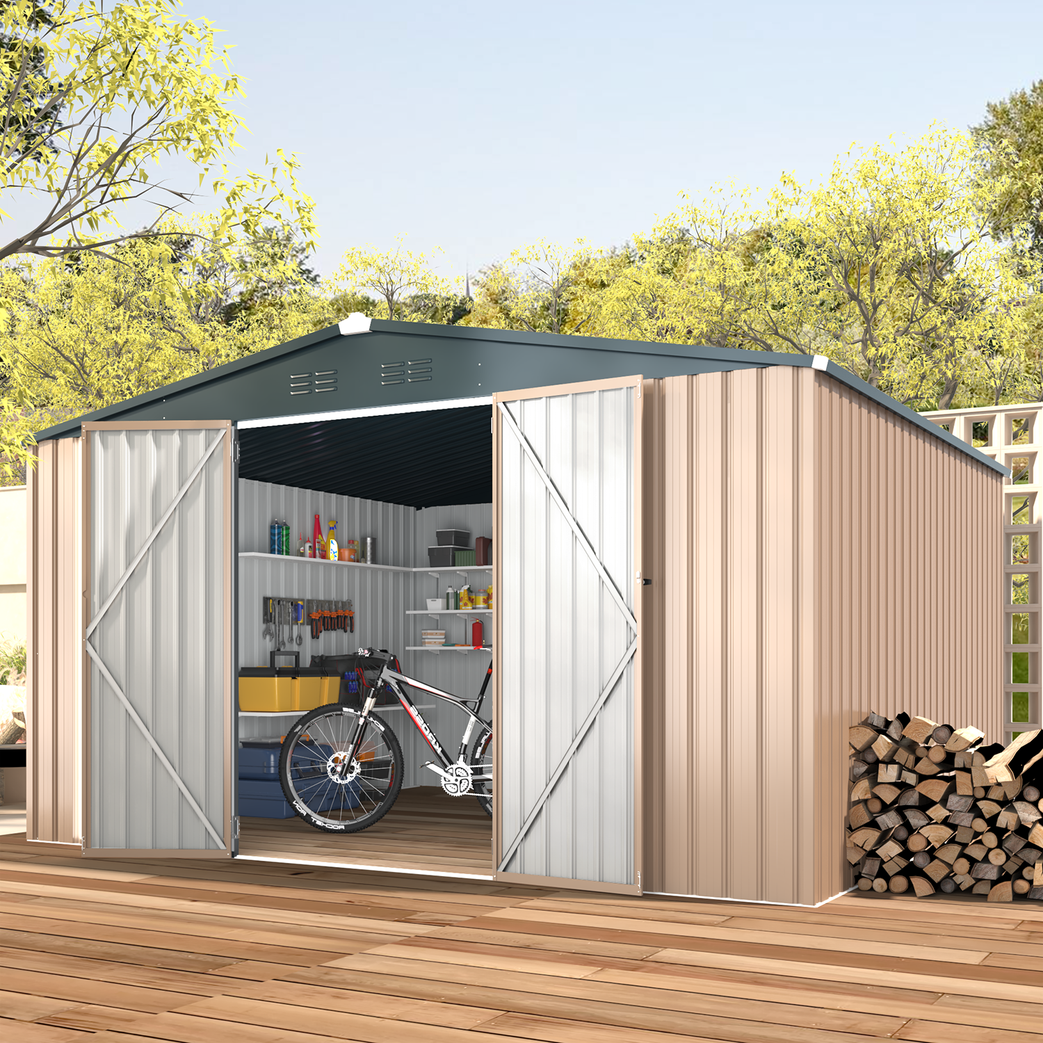7'x7'/ 8'x10' Outdoor Storage Shed Metal Tools Shed Utility Room W