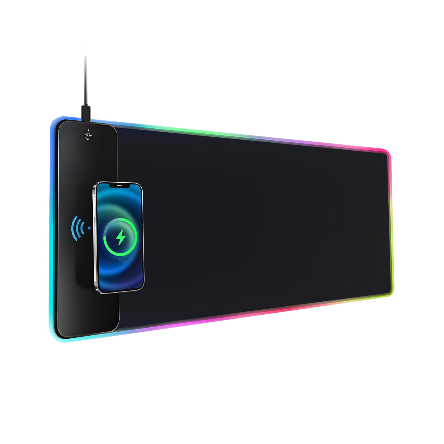 QUMOX 15W Fast Wireless Charging RGB Mouse Pad, Extra Large 800x300x4MM LED Gaming Mousepad with 10 LED Modes, Smooth Surface, Non-Slip Mat for Gaming, Desks, PCs, and Office Use