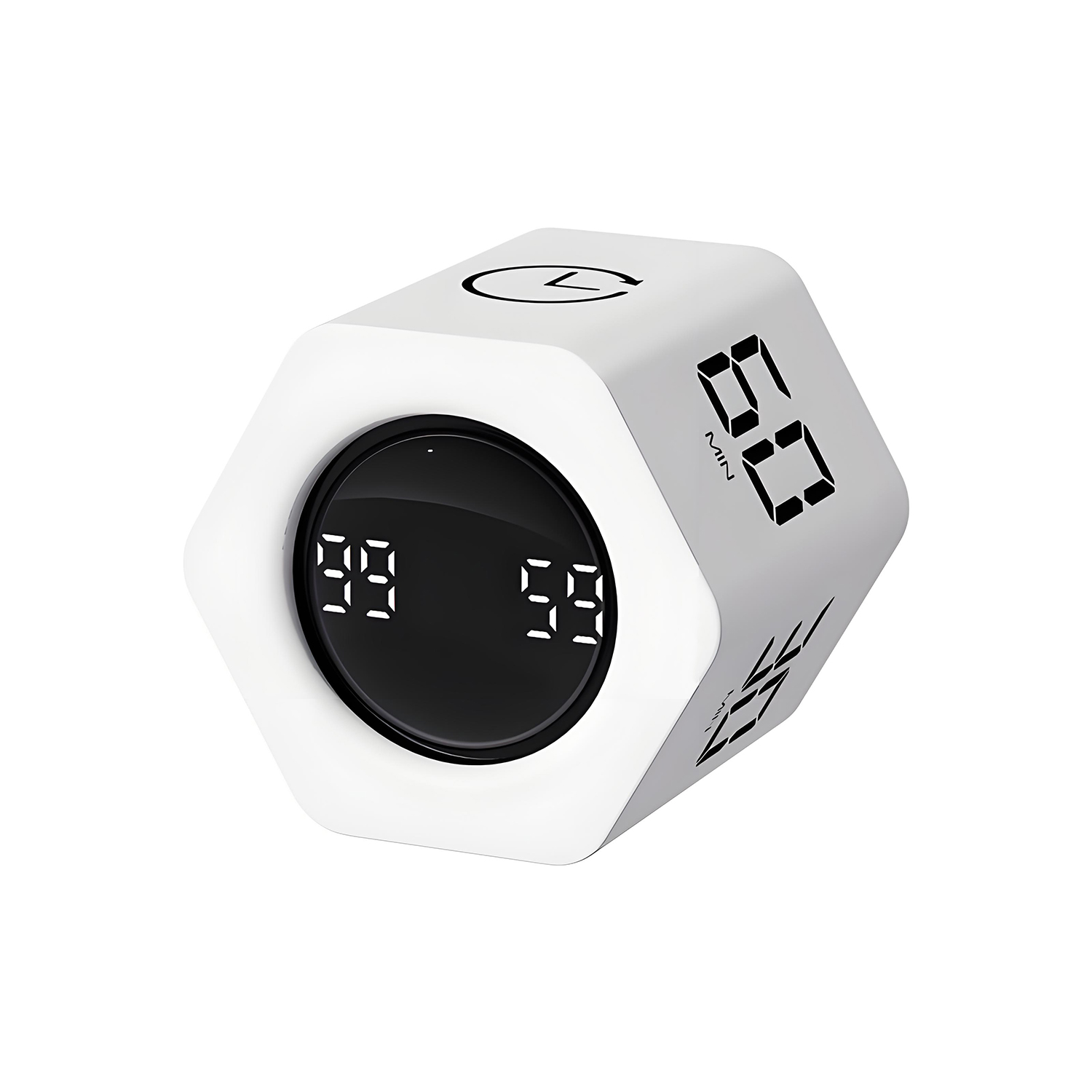 QUMOX F6 Pomodoro Timer Cube, Hexagon Productivity Gravity Timer, Flip Clock, Silent, Vibrate & Sound Alarm Ideal for Work, Office, ADHD, Study, and Tasks - 1/5/10/30/60 Min & Stopwatch Mode - White