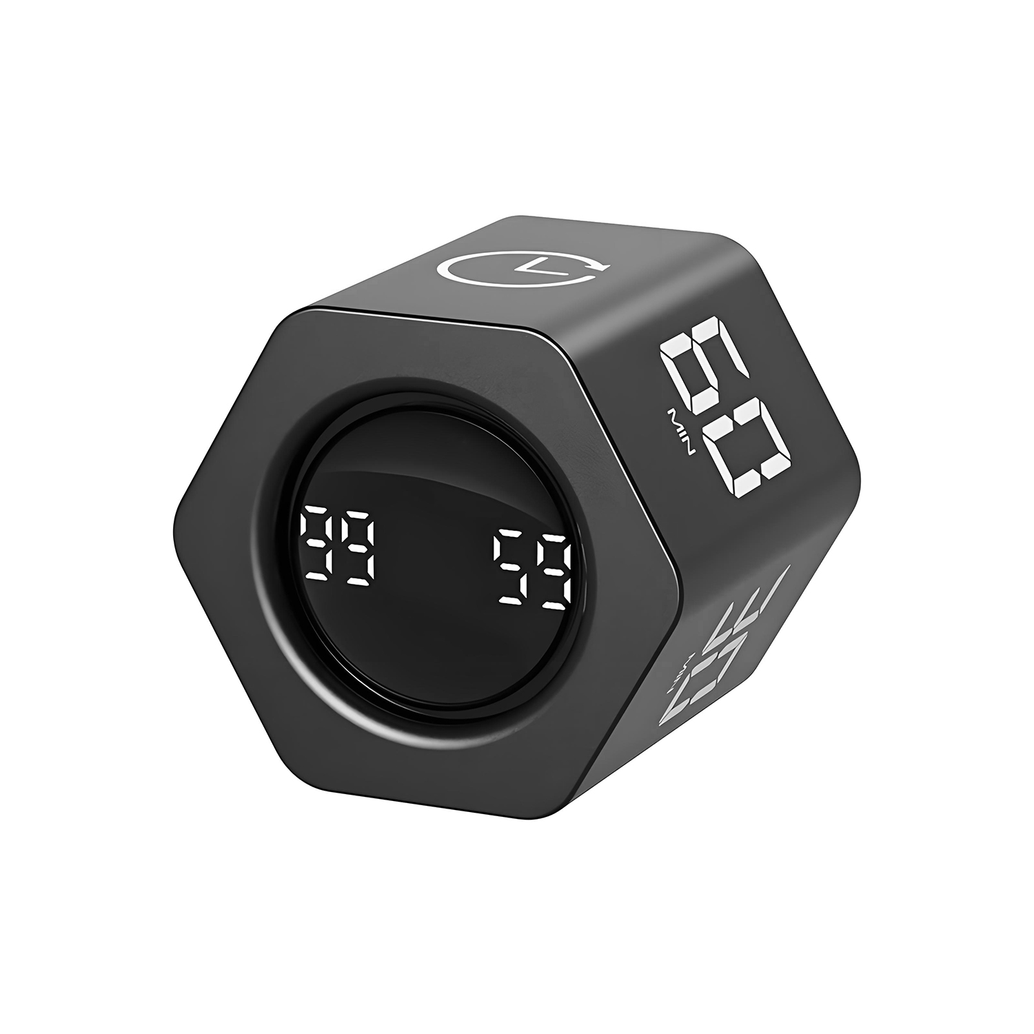 QUMOX F6 Pomodoro Timer Cube, Hexagon Productivity Gravity Timer, Flip Clock, Silent, Vibrate & Sound Alarm Ideal for Work, Office, ADHD, Study, and Tasks - 1/5/10/30/60 Min & Stopwatch Mode - Black