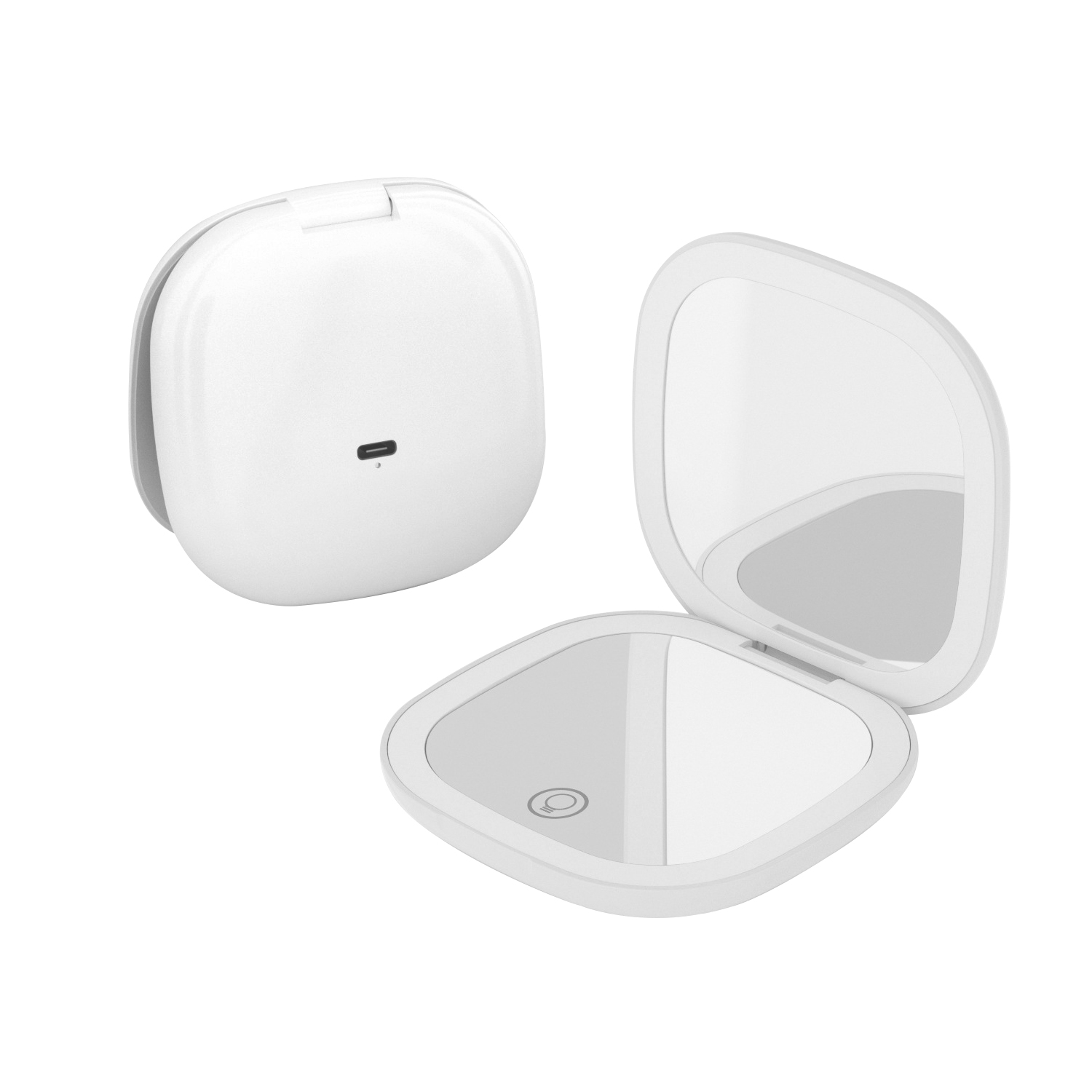 QUMOX 5X Magnifying Lighted Makeup Compact Rechargeable Travel Mirror with LED Light, 3 Color Modes, Dimmable Touch, USB-C Portable Cosmetic Mirror (White)