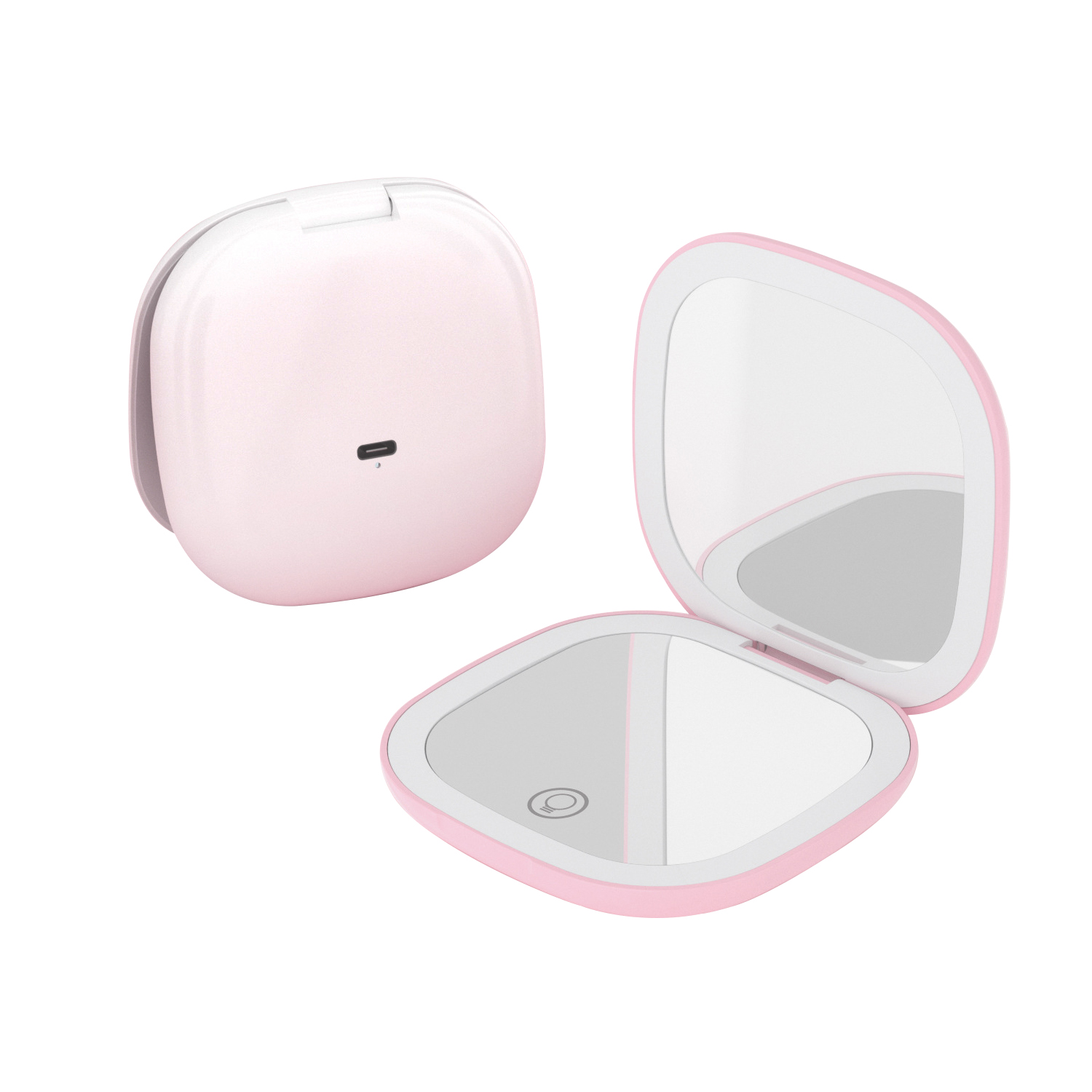 QUMOX Pink 10X Magnifying Makeup Mirror – Compact Lighted Mirror with LED, USB-C Rechargeable, 3 Light Settings, Touch Control, Travel Cosmetic Mirror (Pink)