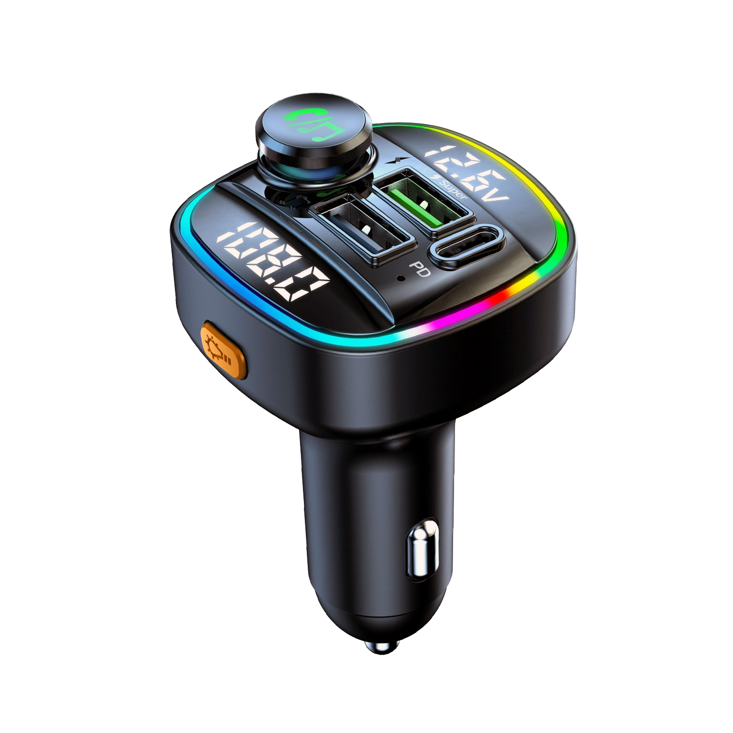 QUMOX Bluetooth 5.0 FM Transmitter for Car, C22 Adapter with 20W PD Fast Charging, Voltage Display, Big Knob Control, USB/TF Music Playback, Voice Assistant, Hands-Free Calls