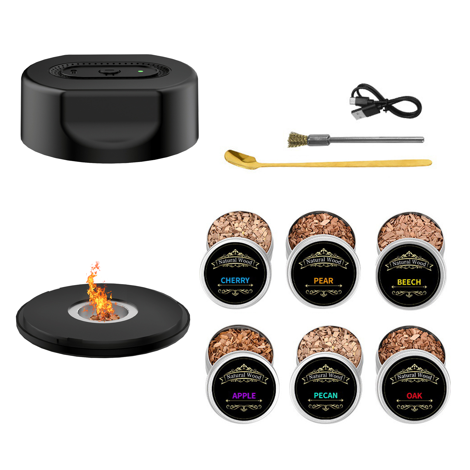 QUMOX Cocktail Smoker Kit with 6 Wood Chip Flavours – KZ-31 USB-C Rechargeable Whiskey Smoker, Auto Shut-Off, No Butane, Perfect for Whisky & Cocktail Lovers