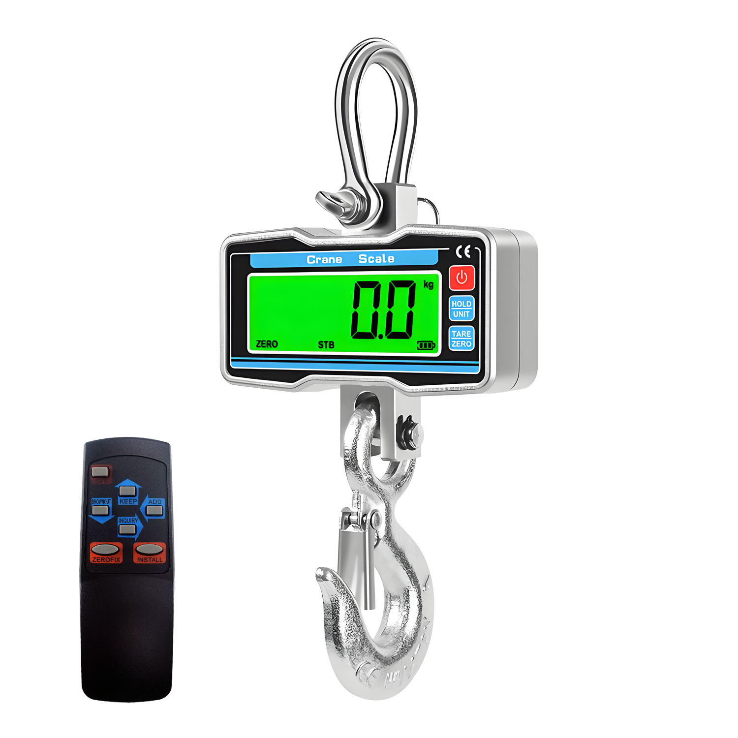 QUMOX 2000kg Industrial Digital Crane Scale with Remote Control – Heavy Duty Hanging Scale with LED Display, Aluminum Alloy Shell, Steel Hook & Shackle, 0.5kg Accuracy, 3 Units, Battery Powered