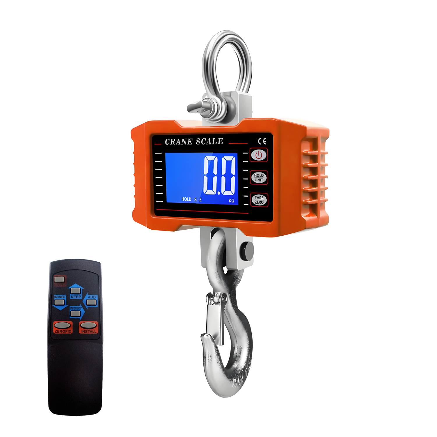 QUMOX 1000kg Digital Hanging Crane Scale with Remote Control – Industrial Heavy Duty Aluminum Alloy Body, Fine Steel Hook, LCD Backlit Display, Battery Powered Hanging Weight Scale