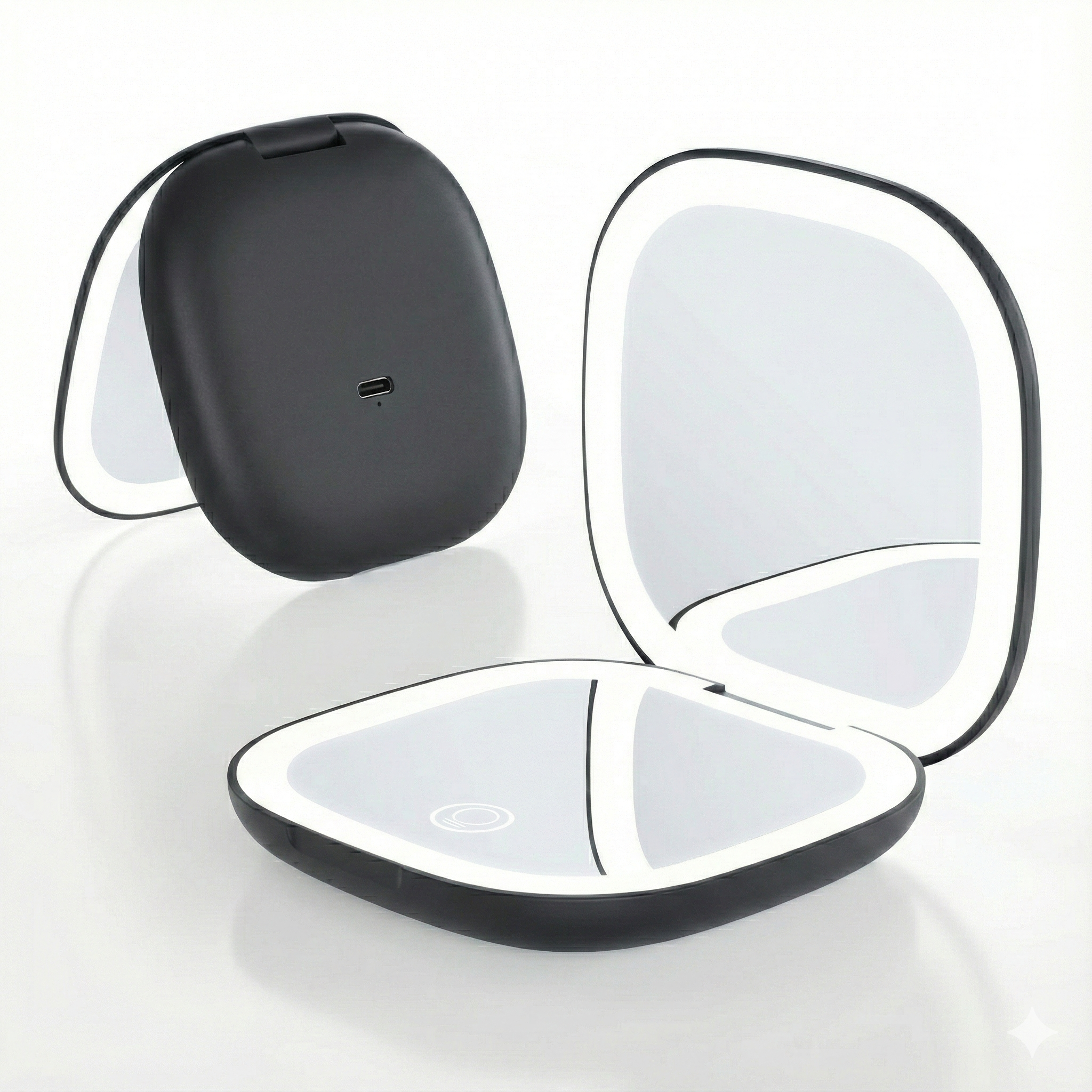 QUMOX 10X Magnifying Lighted Makeup Compact Mirror, Rechargeable Travel Mirror with LED Light, 3 Color Modes, Dimmable Touch, USB-C Portable Cosmetic Mirror