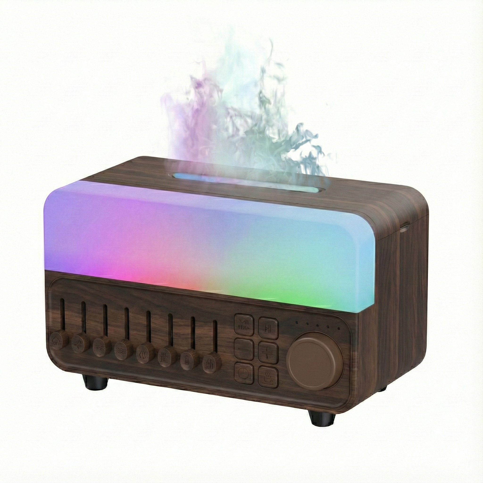 QUMOX A14 White Noise Humidifier Aroma Diffuser with Flame Light, Bluetooth Speaker & 150ml Tank – Mist Humidifier with Breathing RGB Light, 5-Hour Timer, Adjustable Brightness, for Bedroom, Office