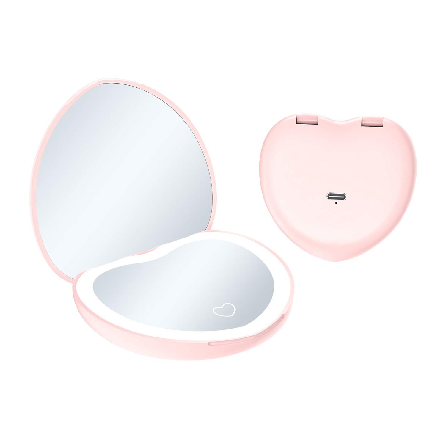 QUMOX LED Portable Makeup Mirror, Heart-Shaped Compact Travel Mirror with Light, 1X & 2X Magnification, 3 Colour Lighting Modes, Stepless Dimming, Touch Control, USB-C Rechargeable for Handbag, Travel