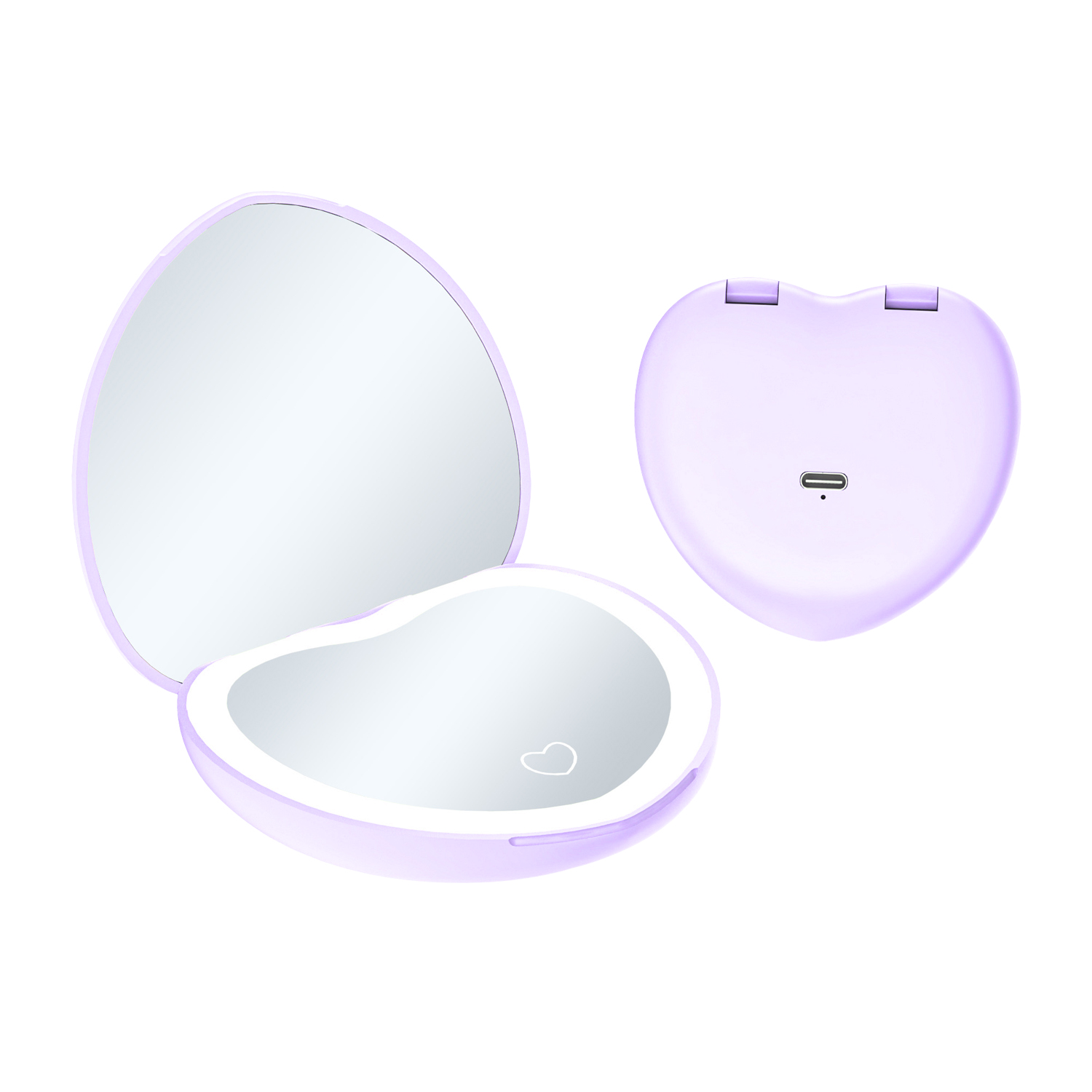 QUMOX LED Portable Makeup Mirror, Heart-Shaped Compact Travel Mirror with Light, 1X & 2X Magnification, 3 Colour Lighting Modes, Stepless Dimming, Touch Control, USB-C Rechargeable for Handbag, Travel