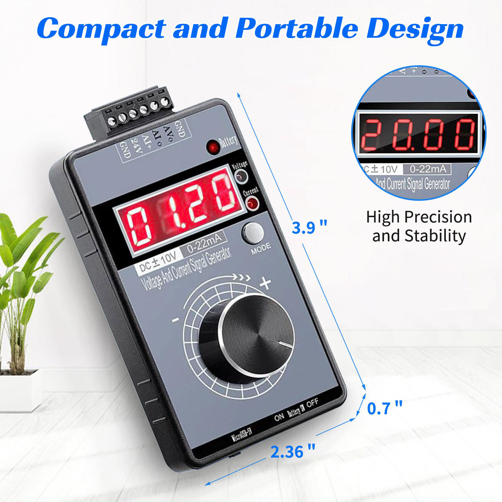DC Signal Generator - ±10V 0-22mA/4-20mA Analog Simulator For PLC Testing