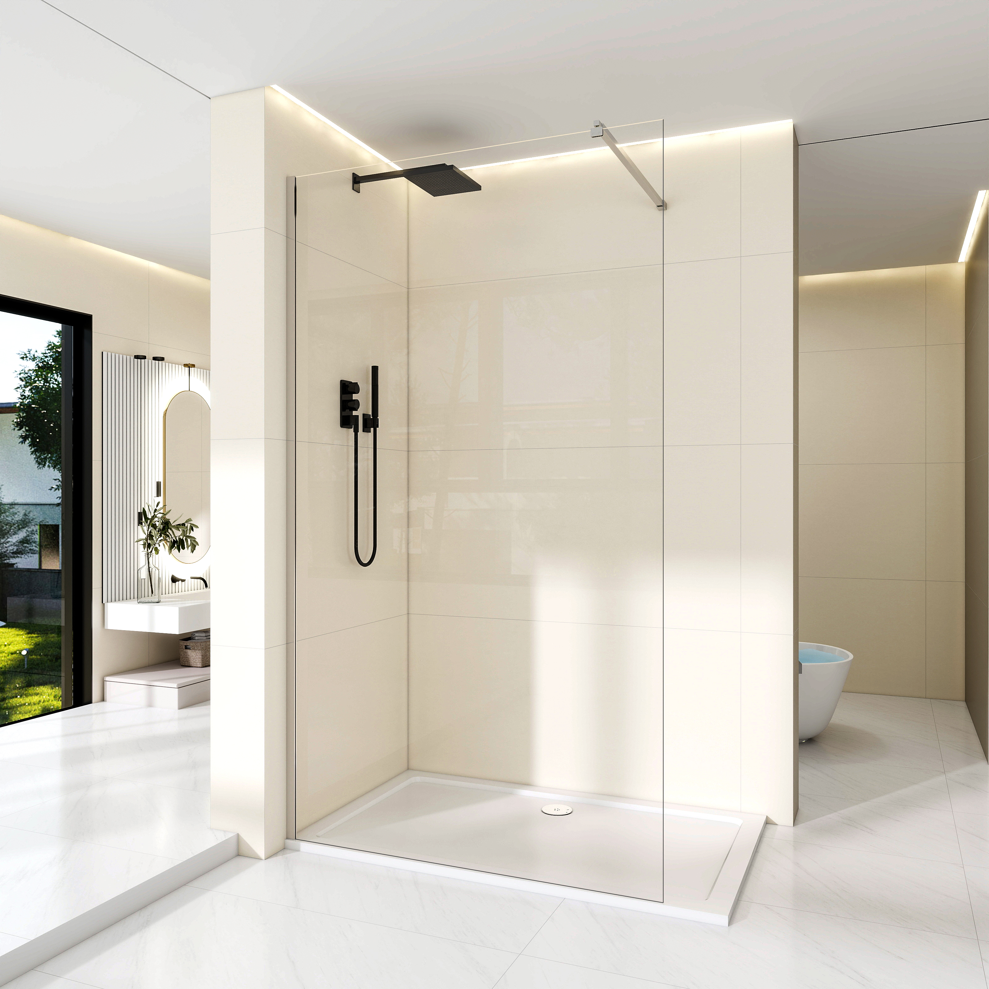 Sliding shower enclosure for modern bathroom