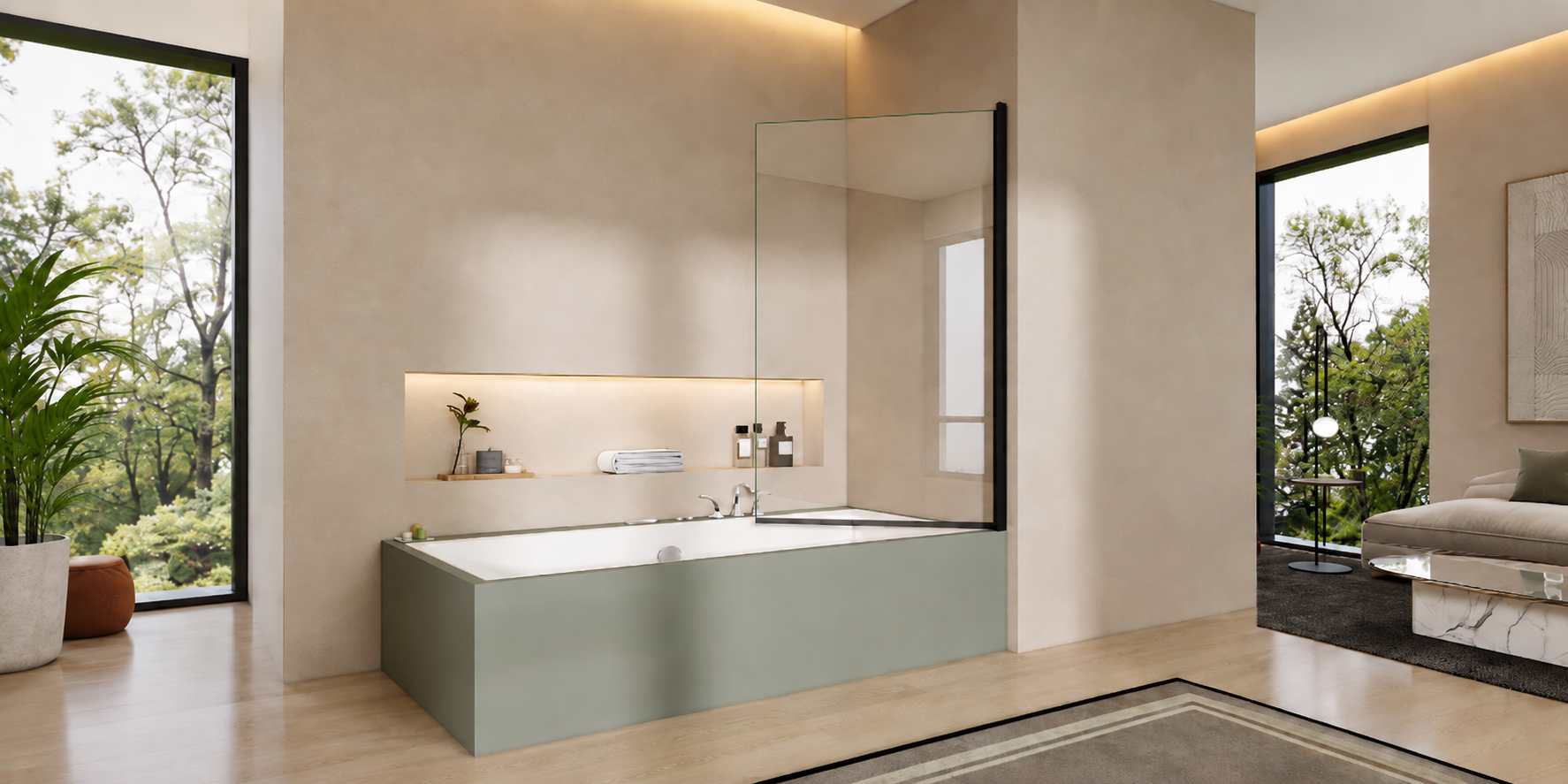 800 x 1400mm pivot bath shower screen with curved chrome profile