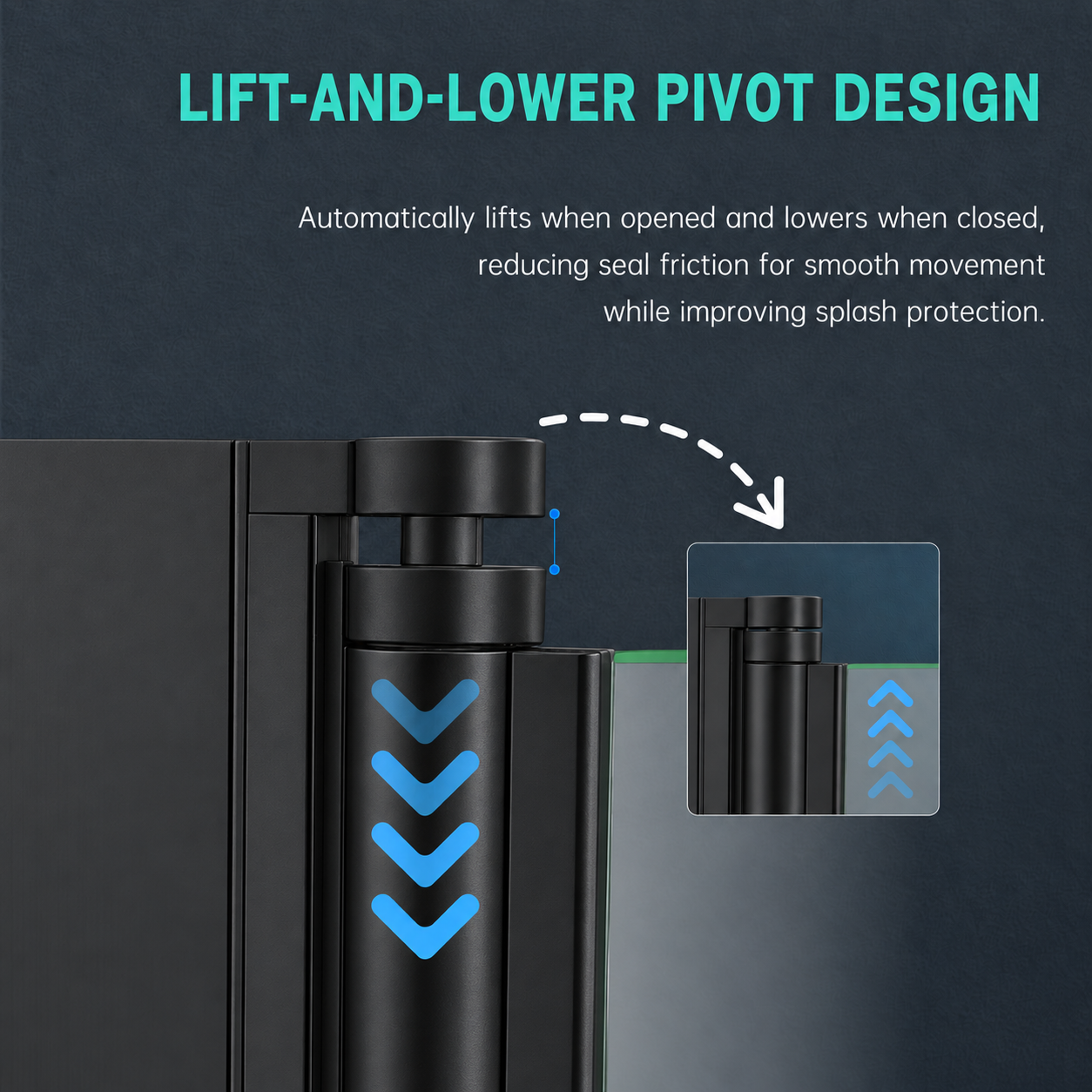 Pivot bath shower screen features