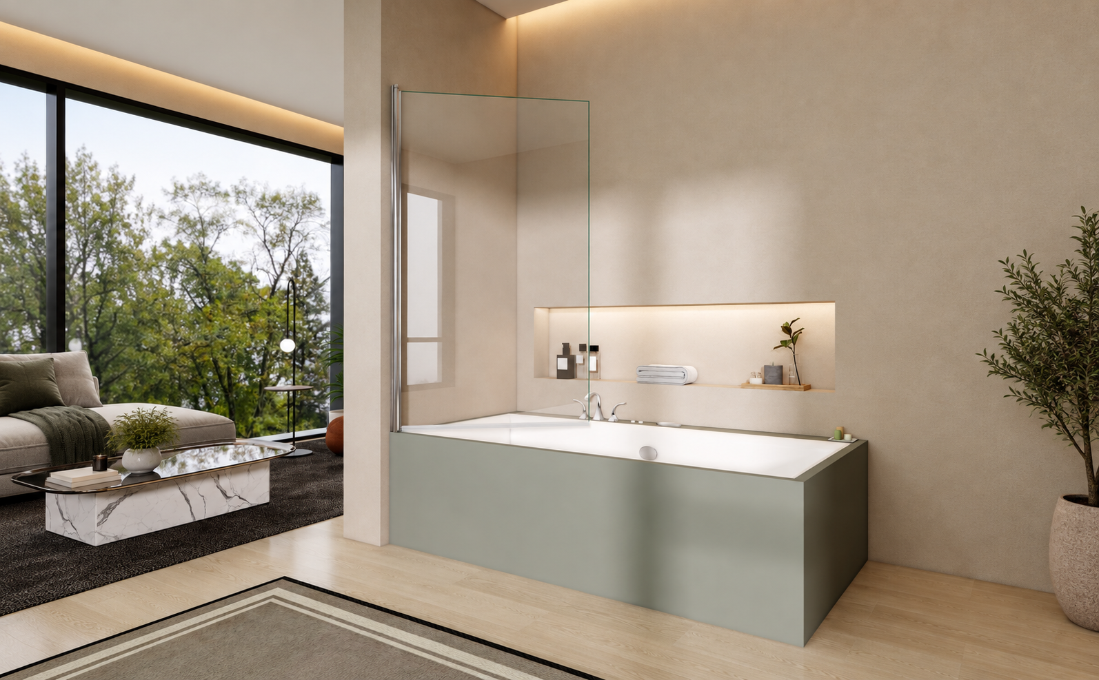 800 x 1400mm pivot bath shower screen with square chrome profile